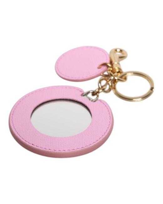 Dolce & Gabbana Pink Calf Leather Metal Logo Print Keyring Keychain