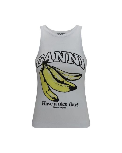 Ganni Gray White Cotton Sleeveles T