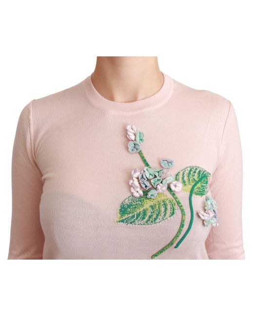 Dolce & Gabbana Pink Floral Silk Cashmere Pullover Sweater