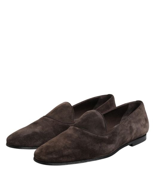 Dolce & Gabbana Black Brown Velvet Leather Slip On Loafers Shoes for men