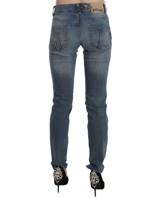 John Galliano Blue Washed Mid Waist Skinny Casual Denim Pants