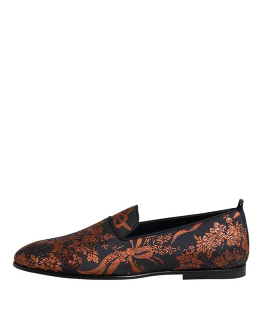 Dolce & Gabbana Brown Black Jacquard Polyester Slip On Loafers Shoes for men