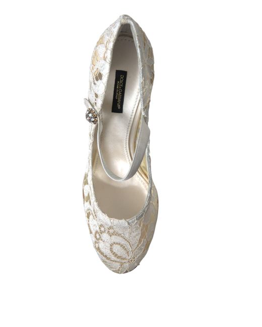 Dolce & Gabbana White Lace Crystals Heels Sandals Shoes