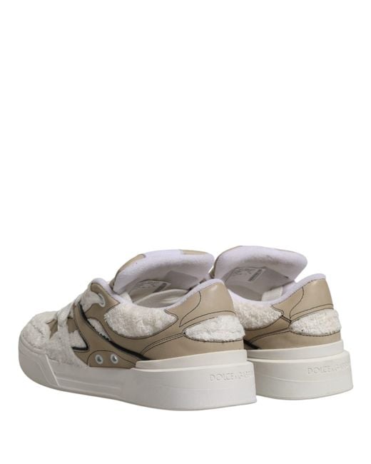 Dolce & Gabbana White Beige Faux Shearling Low Top Sneakers Shoes for men