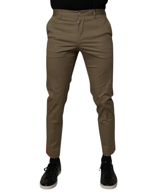 Dolce Gabbana Men's Green Dark Khaki Cotton Tapered Pants