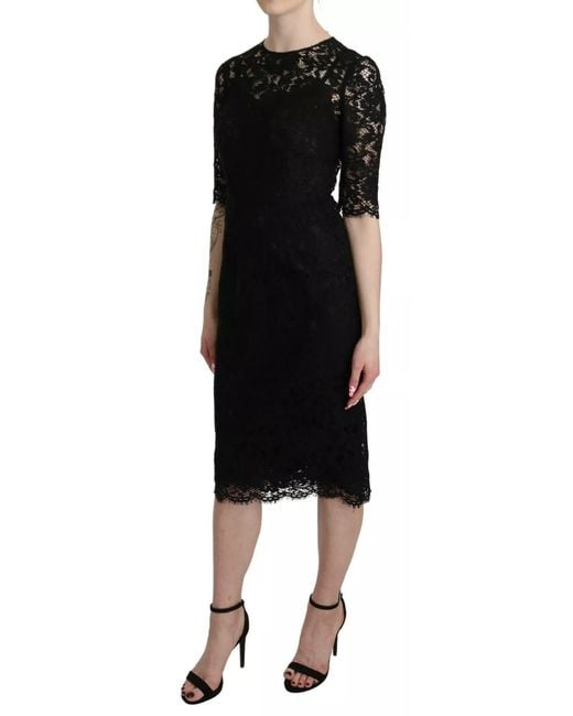 Dolce & Gabbana Black Elegant Lace Sheath Knee-Length Dress