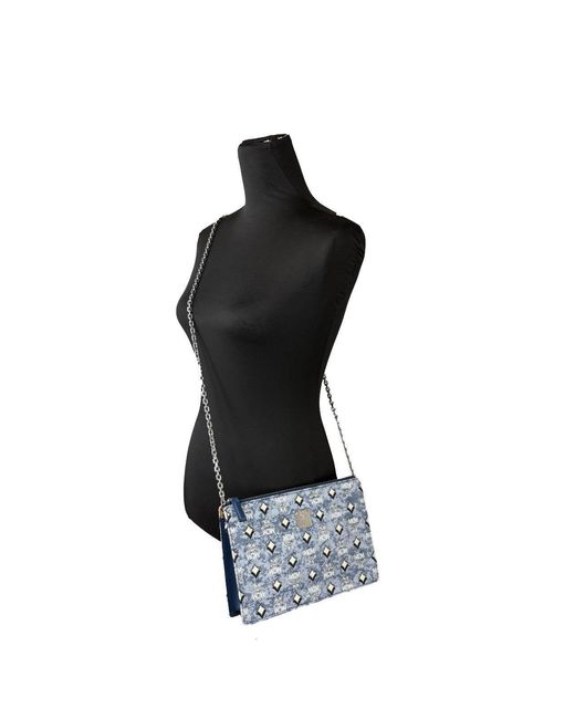 MCM Blue Aren Flat Pouch Denim Crossbody Bag