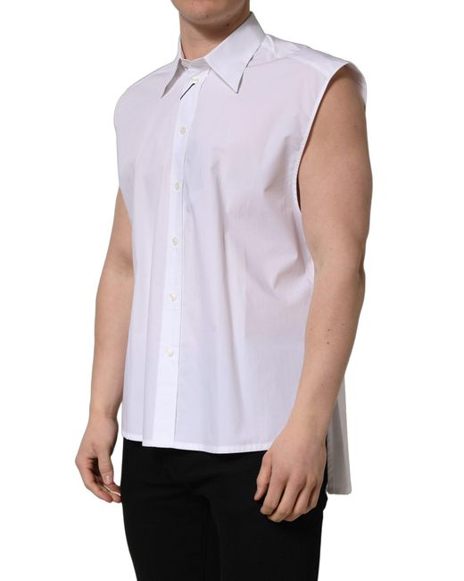 Dolce & Gabbana White Cotton Sleeveless Formal Dress Shirt for men