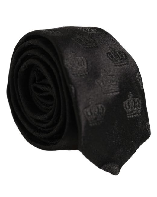 Dolce & Gabbana Men Black Crown Print Silk Adjustable Tied Necktie Tie for men