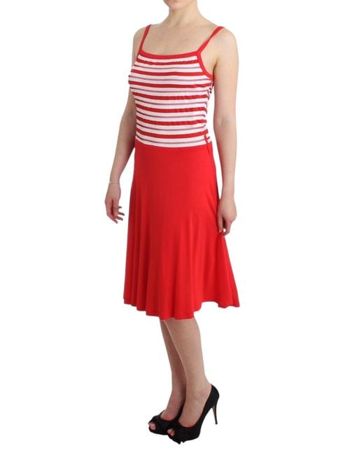 Rocco Barocco Red Striped Jersey A-line Dress