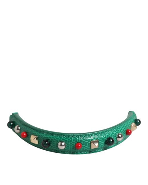 Dolce & Gabbana Green Embellished Leather Bag Handle Shoulder Strap