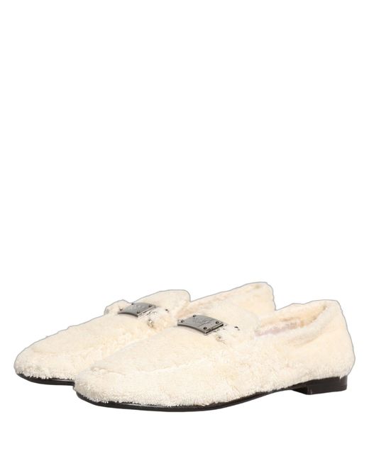 Dolce & Gabbana Natural White Fur Shearling Men Dress Loafers Shoes for men
