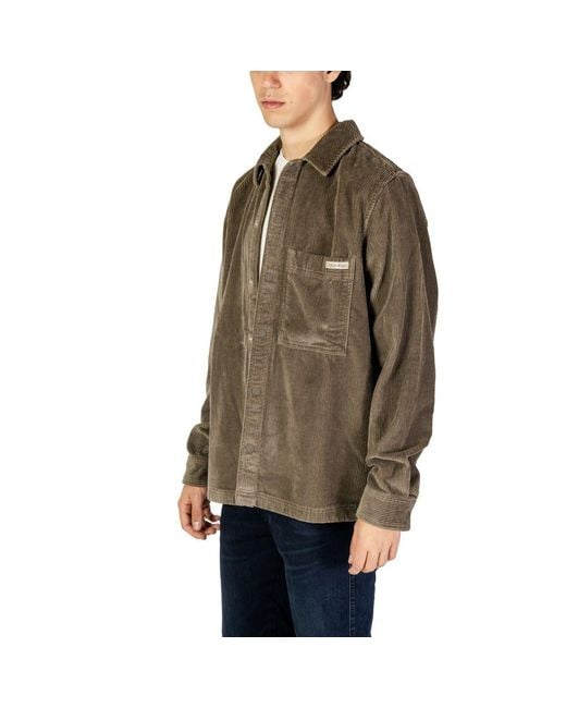 Calvin Klein Brown Gray Cotton Shirt for men