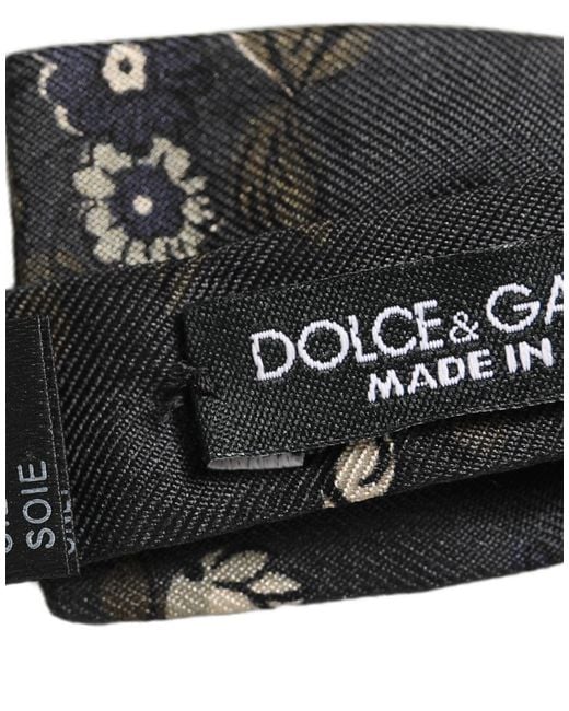 Dolce & Gabbana Men Black Floral Silk Adjustable Neck Papillon Bow Tie for men