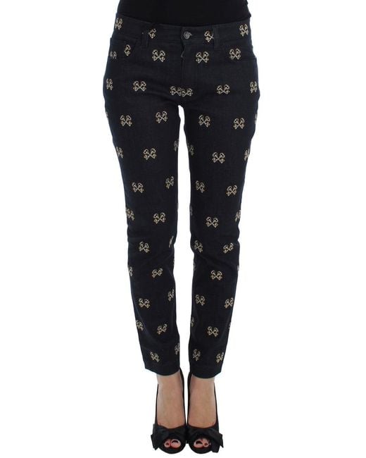 Dolce & Gabbana Black Key Embroidered Slim Fit Kate Jeans