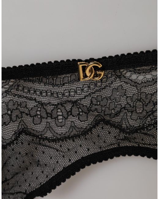 Dolce & Gabbana Black Floral Lace Nylon Strap Garter Underwear