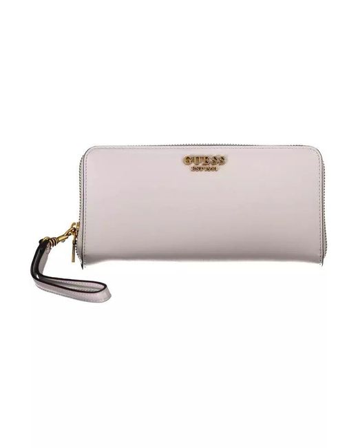 Guess Pink Elegant Gray Wallet With Secure Zip Closure