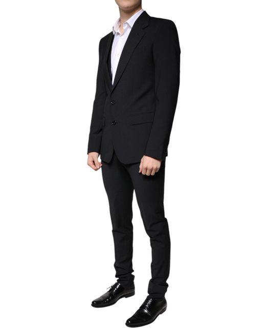 Dolce & Gabbana Black Wool 3 Piece Slim Fit Formal Suit for men