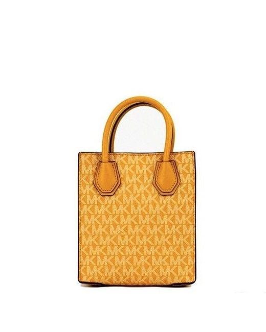 Michael Kors Metallic Mercer Xs Honeycomb Gold Signature Pvc North South Shopper Crossbody Bag