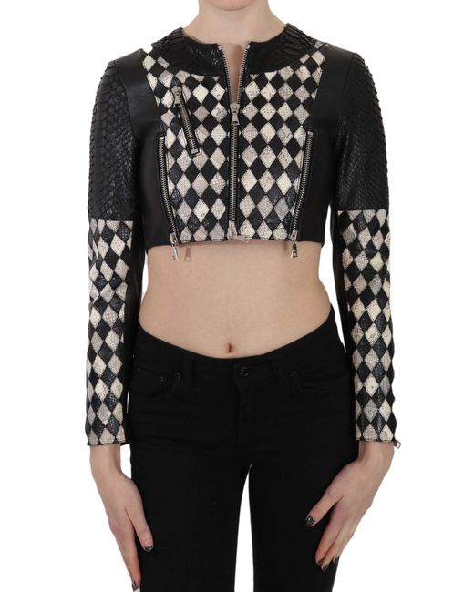 John Richmond Black Leather Short Cropped Biker Jacket Multicolor Tsh3270