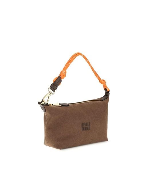 Miu Miu Brown Cotton Shoulder Bag