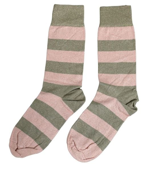 Dolce & Gabbana Green Gray Pink Stripes Mid Calf Accessory Socks