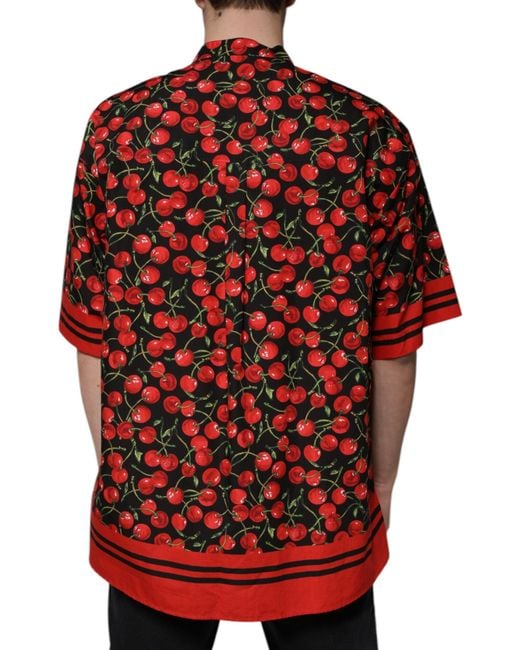 Dolce & Gabbana Red Black Cherry Cotton Button Down Casual Shirt for men