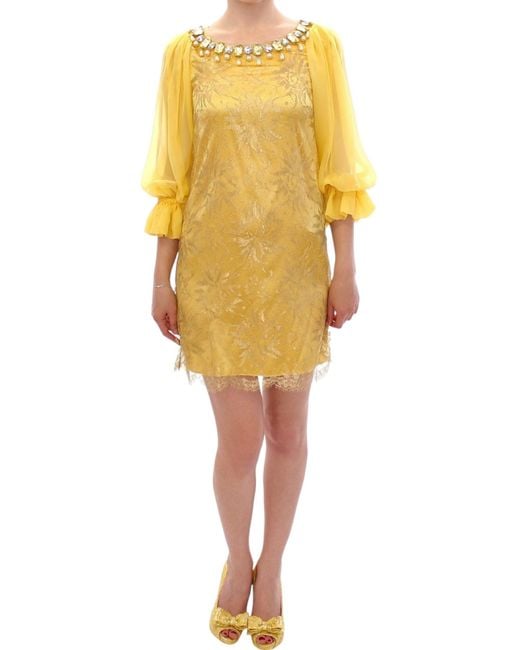 Dolce & Gabbana Dolce Gabbana Yellow Lace Crystal Mini Dress