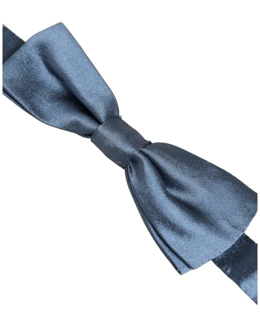Dolce & Gabbana Men Light Blue Silk Adjustable Neck Papillon Bow Tie for men