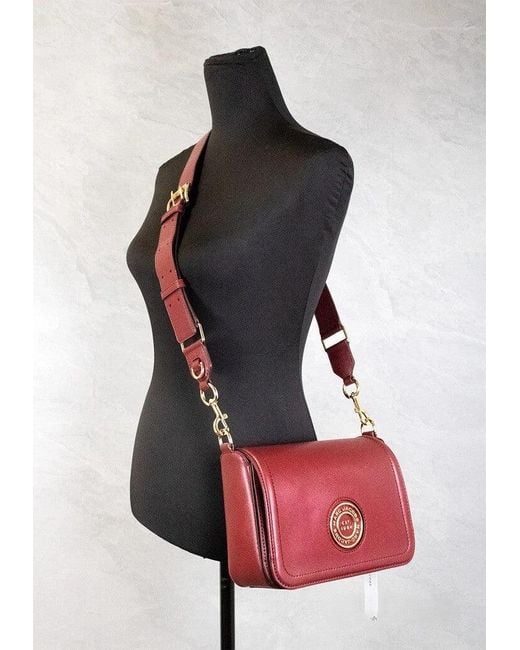 Marc Jacobs Red Medium Metal Signet Syrah Smooth Leather Flap Crossbody Purse Bag