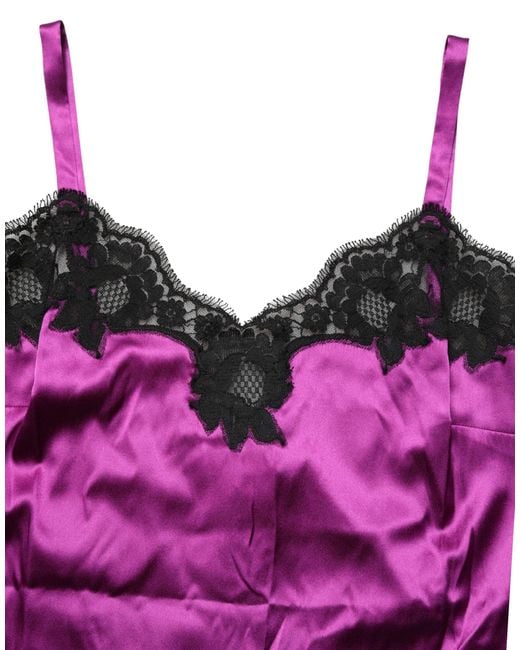 Dolce & Gabbana Purple Silk Lace Trim Camisole Sleeveless Tank Top