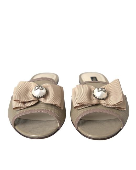 Dolce & Gabbana White Logo Pearl Flats Sandals Slides Shoes