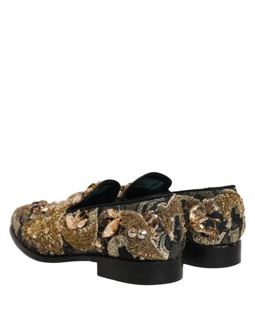 Dolce & Gabbana Gray Black Velvet Embellished Dress Loafers Shoes for men