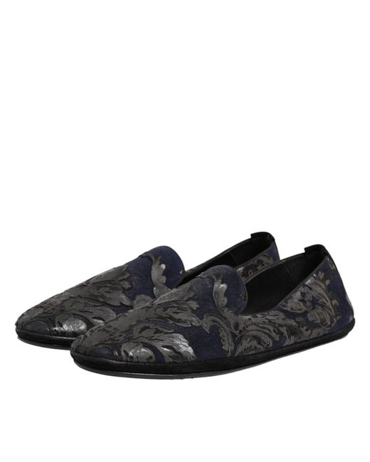 Dolce & Gabbana Black Jacquard Leather Slip On Loafers Shoes for men