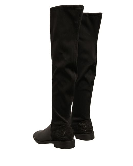 My Twin Black Leather Suede Flats High Boots Shoes