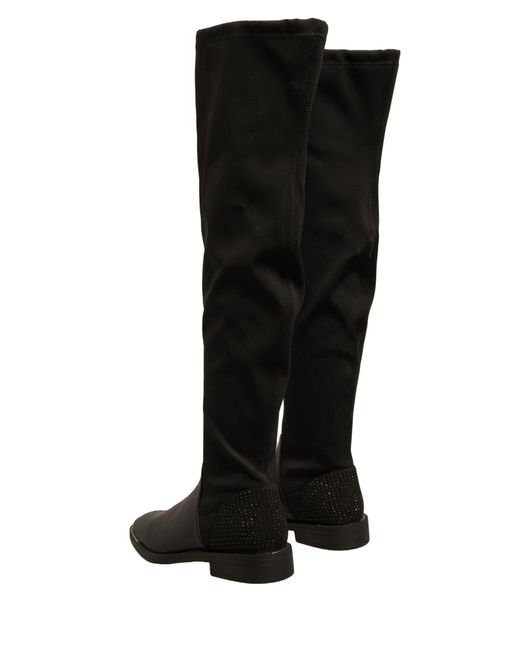 My Twin Black Leather Suede Flats High Boots Shoes