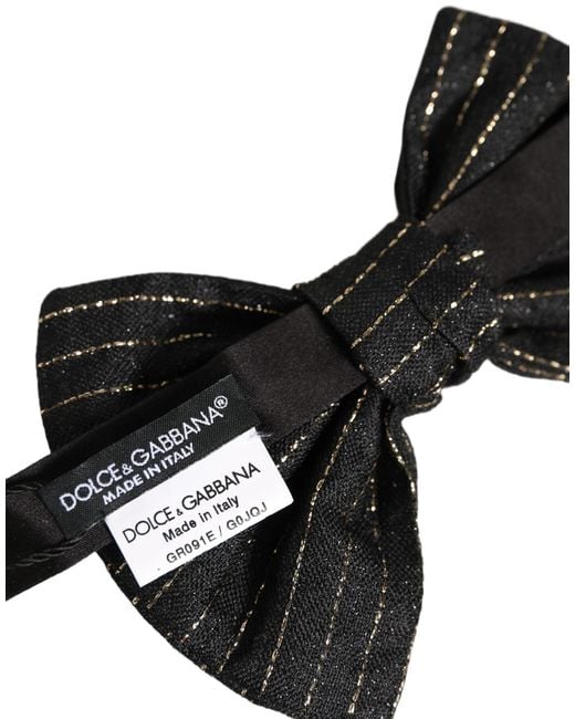 Dolce & Gabbana Men Black Pinstripe Silk Adjustable Neck Papillon Bow Tie for men