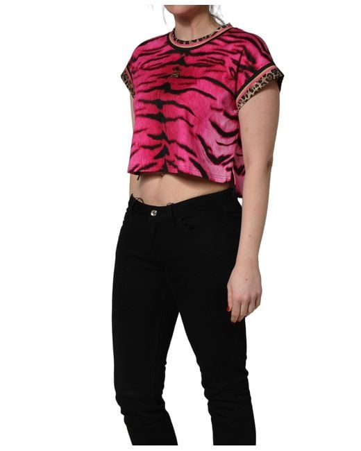 Dolce & Gabbana Black Pink Zebra Sleeveless Crew Neck Cropped T