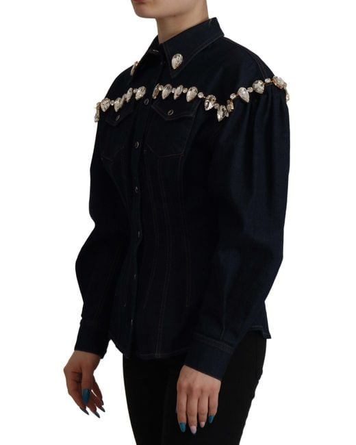 Dolce & Gabbana Blue Denim Crystal Embellish Cotton Jacket