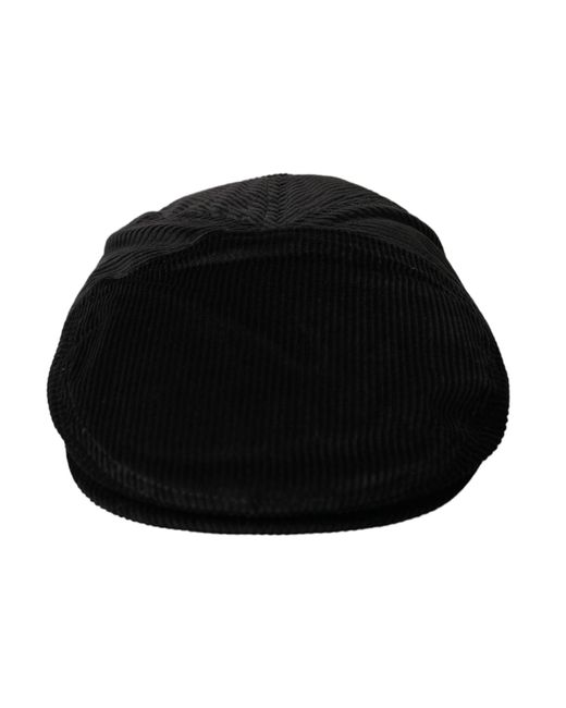 Dolce & Gabbana Black Corduroy Crown Newsboy Hat for men