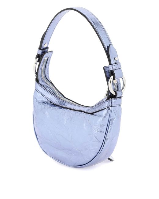 Versace Blue Metallic Leather 'repeat' Mini Hobo Bag