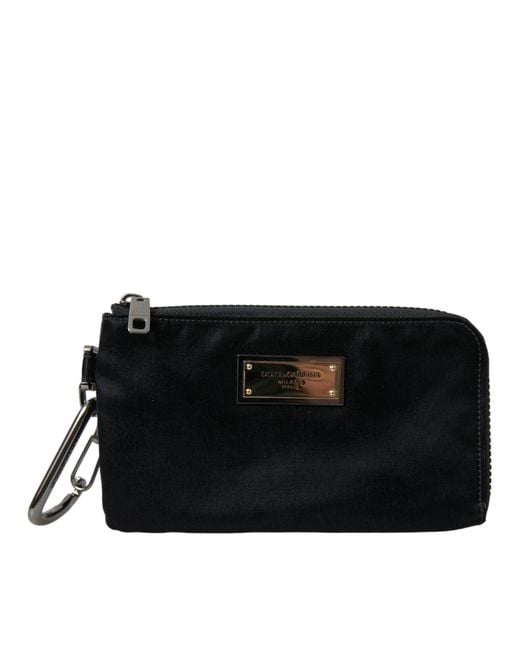Dolce & Gabbana Black Chic Nylon-Leather Designer Pouch