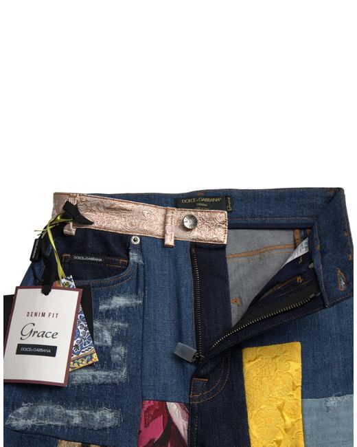 Dolce & Gabbana Blue Multicolor Patchwork Grace Skinny Denim Jeans
