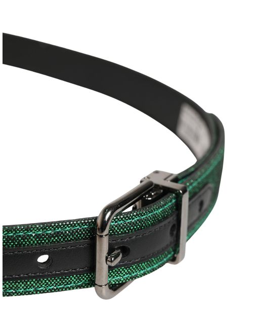 Dolce & Gabbana Green Lurex Polyester Metal Buckle Belt Calf for men