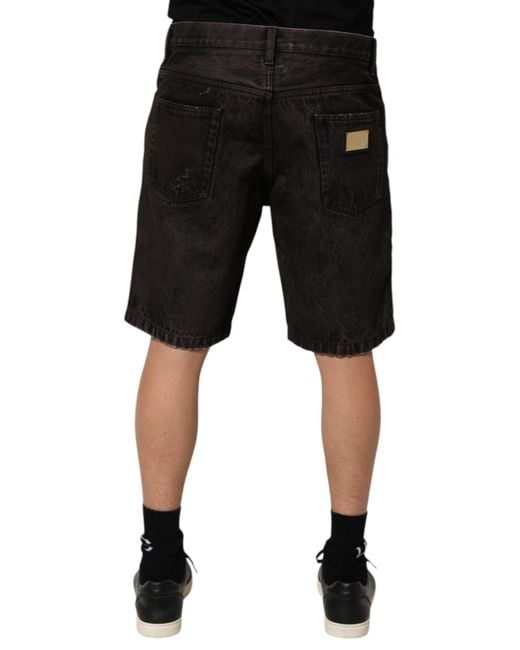 Dolce & Gabbana Black Distressed Ripped Denim Shorts for men