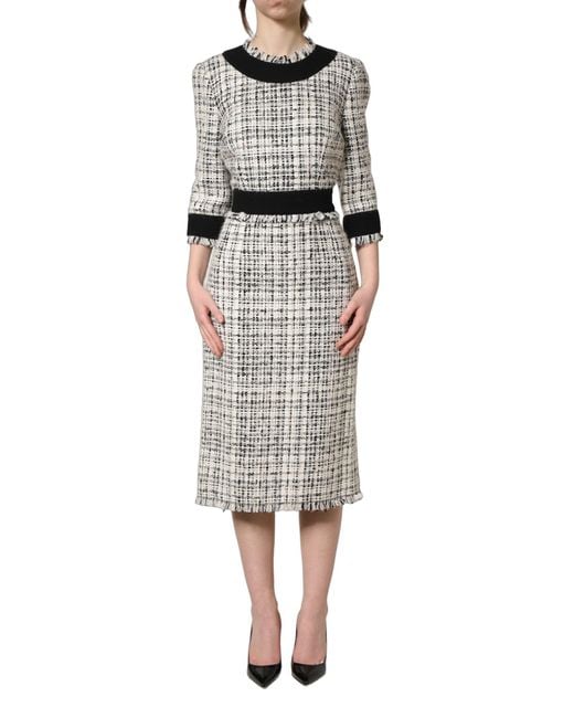 Dolce & Gabbana Gray Black White Tweed Sheath A
