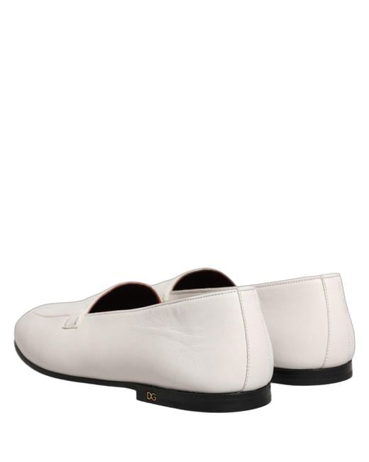 Dolce & Gabbana White Leather Logo Slip On Men Loafers Shoes for men