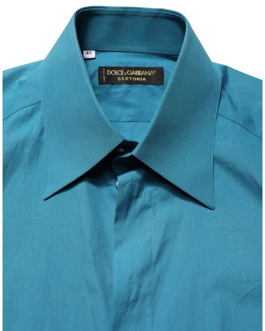 Dolce & Gabbana Blue Sartoria Long Sleeve Cotton Dress Shirt for men