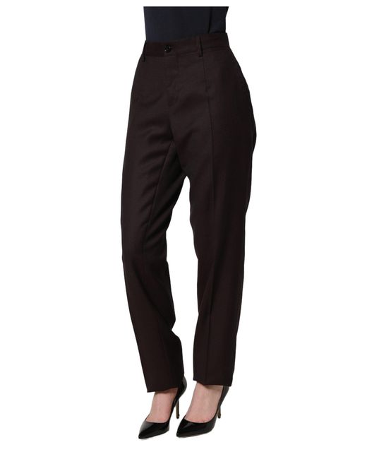 Dolce & Gabbana Black Brown Straight Leg Dress Silk Trousers Pants