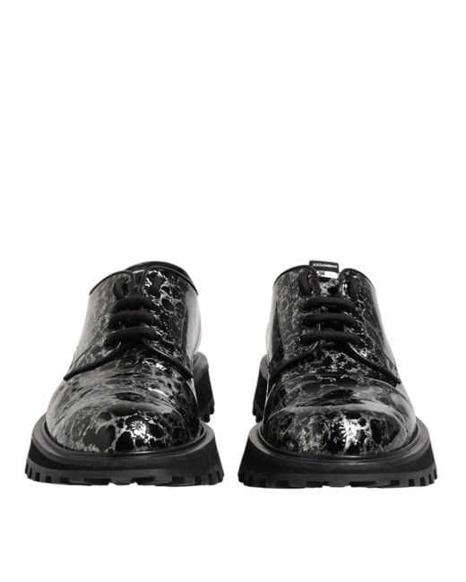 Dolce & Gabbana Black Patterned Leather Oxfords for men